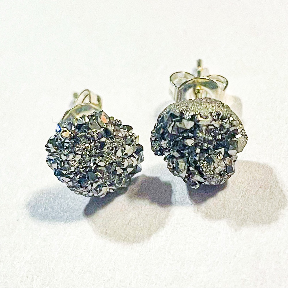 Silver Druzy Crystal Stud Earrings